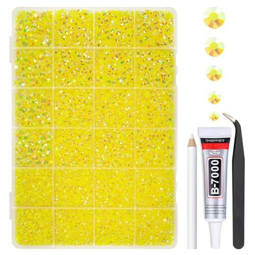 qiipii Lemon Yellow AB Resin Rhinestones w B7000 Jewelry Glue for Bedazzling Crafting 2mm-6mm Citrine Flatback Jelly Stones Diamonds Gems Charms Supplies for Nails Face Makeup Tumblers Crafts Decor