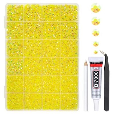qiipii Lemon Yellow AB Resin Rhinestones w B7000 Jewelry Glue for Bedazzling Crafting 2mm-6mm Citrine Flatback Jelly Stones Diamonds Gems Charms Supplies for Nails Face Makeup Tumblers Crafts Decor