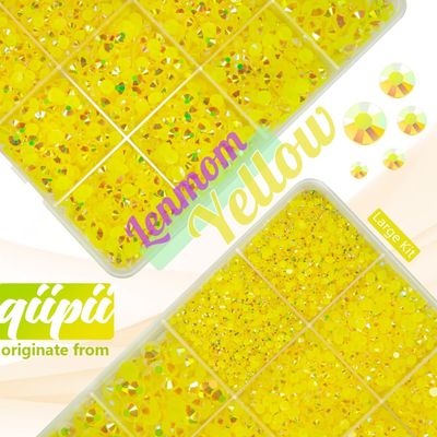 qiipii Lemon Yellow AB Resin Rhinestones w B7000 Jewelry Glue for Bedazzling Crafting 2mm-6mm Citrine Flatback Jelly Stones Diamonds Gems Charms Supplies for Nails Face Makeup Tumblers Crafts Decor
