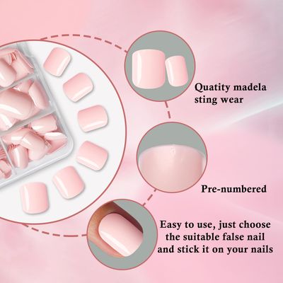 LoveOurHome 240pc Square Press on Nails Short Fake Nails with Glue & Tabs, Short Nails Press on Nails Square Acrylic Nails Light Pink False Nails Artificial Fingernails Women Girls Kids Stick Nails