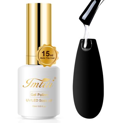 Imtiti 15ml No Wipe Matte Top Coat Gel Nail Polish,Long Lasting frosted Clear Top Coat Gel Polish for DIY Nail Art at Home or Manicure Salon