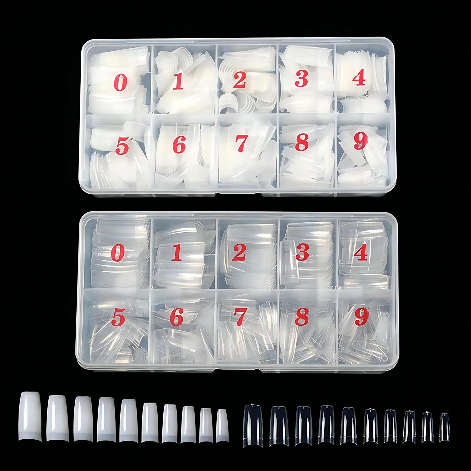 1000pcs Clear and Natural Square Nail Tips,10 Size French Nail Tips For Acrylic Nails Half Cover False Nails Extension Artificial Fingernails