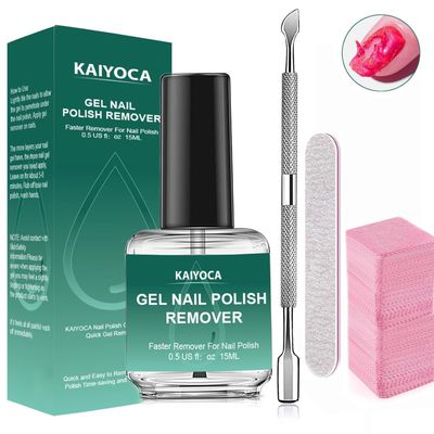 Gel Nail Polish Remover Kit: 1Pcs Quick &amp; Easy Nail Polish Remover with Polish Scraper and File &amp; Wipes, Removes Gel Acrylic Powder within 3-5 Minutes, No Soaking(1 Pcs Kit)