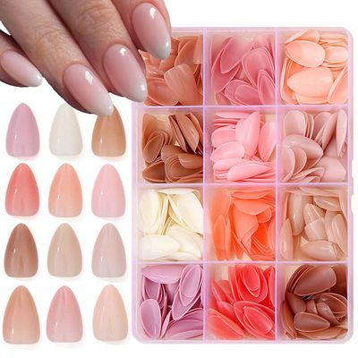 360Pcs Almond Press on Nails Short Fake Nails Solid Color False Nails Full Cover Acrylic Nails Artificial Glossy Press Ons Fingernail for Women Manicure 12Pack Sets