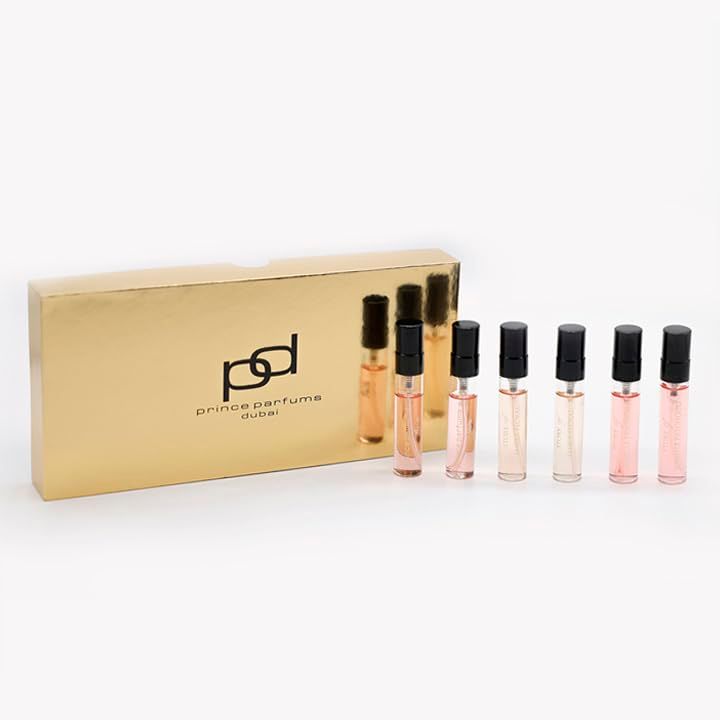 Prince Parfums Dubai Womens Discovery Kit - Essence of Elegance - 6 x 5ML Collection of Amber Floral, Vanille Patchouli, and Amira - Extrait de Parfum Samples - Long Lasting