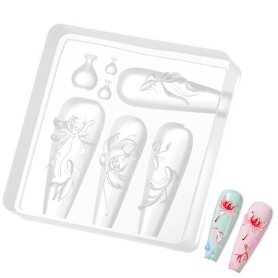 simarro 3D Lotus Flower Nail Art Mold Silicone Carving Template, Lotus Design Molds Flower Blossom Petals Nail Decor Supplies Accessories for DIY(Lotus Koi Mold)