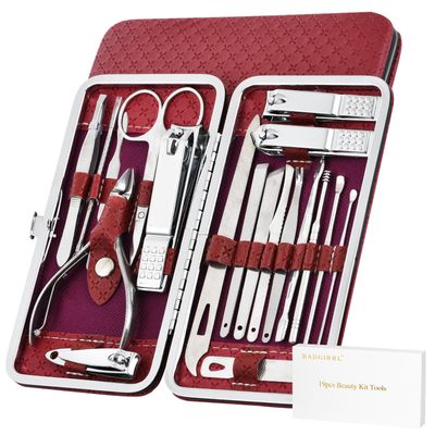 Mothers Day Gift - 19 Pcs Red Nail Care Set Nail Care Tools Set with Travel Case Nail Clipper Set Fingernail Toenail Clipper Cutters Manicure Pedicure Kit Stainless Steel Professional Grooming Kits