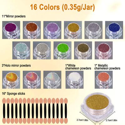 SIUSIO 16 Jars Chrome Nail Powder Nail Art Glitter Decoration Metallic Mirror Effect Holographic Aurora Chameleon Pigment Powder Kit 0.35g/Jar Pearl for Resin Craft &amp; Nail Art