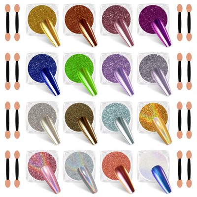 SIUSIO 16 Jars Chrome Nail Powder Nail Art Glitter Decoration Metallic Mirror Effect Holographic Aurora Chameleon Pigment Powder Kit 0.35g/Jar Pearl for Resin Craft &amp; Nail Art