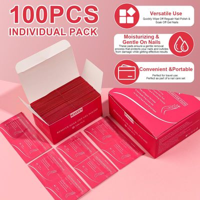 MAYEEN Nail Polish Remover Pads 100 Pack Individually Wrapped Acetone Gel Polish Remover Pads Nail Polish Remover Wipes Travel Pad For Gel & Acrylic Nails Moisturizing & Gentle