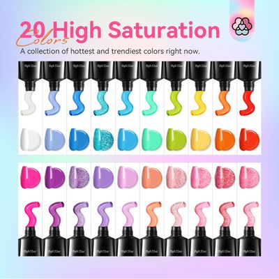 SAVILAND Poly Gel Nail Colors20 Colors Nail Extension Gel Kit Bright Rainbow Pink Purple Blue Color Collection Poly Gel Nail Kit for Daily Nail Art DIY Nail Salon Gift for Girls