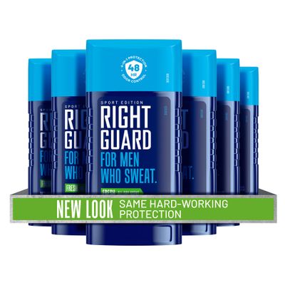 Right Guard Sport Invisible Solid Antiperspirant &amp; Deodorant | 4-in-1 Protection for Men | 48-Hour Odor Control, Fresh Scent, 2.6 oz. (6 count)