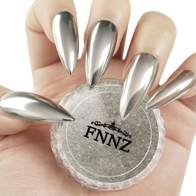 FNNZ Chrome Nail Powder, Champagne Silver Metallic Nail Powder Pigment Premium Mirror Effect Salon Nail Art Glitter Dust for Gel Polish Decoration Home DIY Nail Manicure Supplies