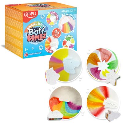 4 x Large Special Effect Bath Bombs Gift Set, Cloud Rainbow, Rocket, Moon &amp; Star Fizzers, Ideal Birthday Present for Children, Montessori Bath Toy, Value Party Bag Fillers, Moisturising for Dry Skin