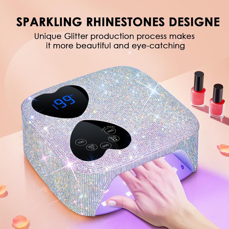 UV LED Nail Lamp Cordless, HUITINE 80W Rechargeable UV Light for Gel Nails, Professional Gel Light Dryer with 5 Timers &amp; Mirror Base, Sparkling Rhinestones Diamond Curing Lamp for Salon &amp; Home