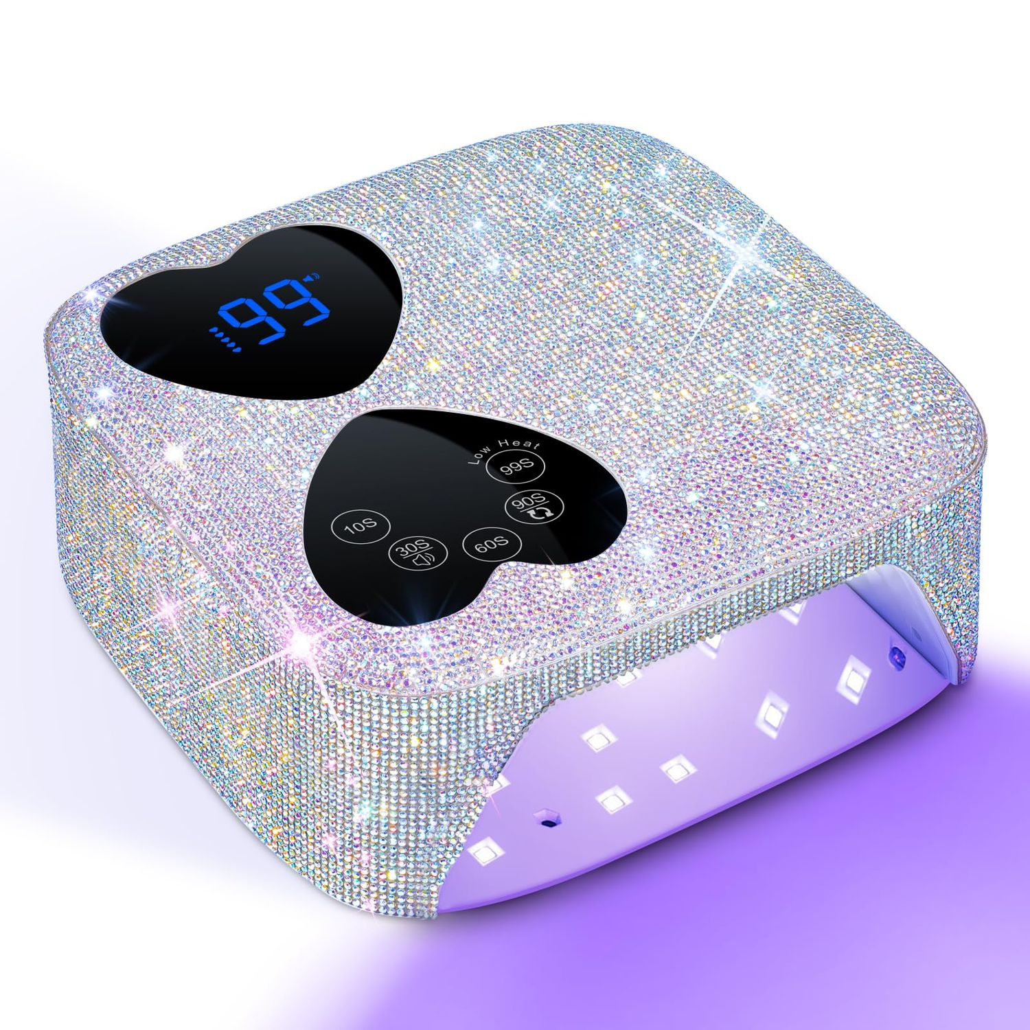 UV LED Nail Lamp Cordless, HUITINE 80W Rechargeable UV Light for Gel Nails, Professional Gel Light Dryer with 5 Timers &amp; Mirror Base, Sparkling Rhinestones Diamond Curing Lamp for Salon &amp; Home