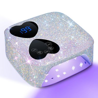 UV LED Nail Lamp Cordless, HUITINE 80W Rechargeable UV Light for Gel Nails, Professional Gel Light Dryer with 5 Timers &amp; Mirror Base, Sparkling Rhinestones Diamond Curing Lamp for Salon &amp; Home