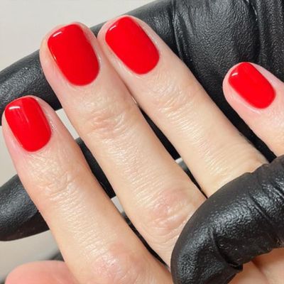 Red Press on Nails Short Square Fake Nails Press ons False Nails with Designs Solid Colour Acrylic Glossy Full Cover Glue on Nails Press ons Cute Artificial Stick on Nails for Women Decorations 24 Pcs