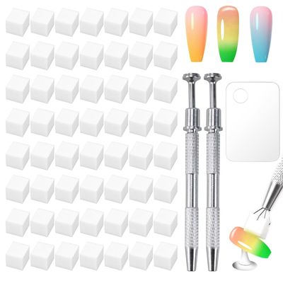300Pcs Soft Nail Sponges for Ombre,White Nail Art Sponges With Grabbing Pen,Acrylic Palette for Gradient Arc Brush Accessories Supplies for Salon and Home