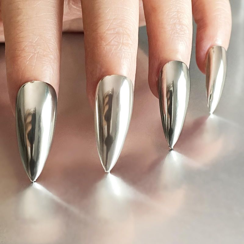 FNNZ Chrome Nail Powder, Champagne Silver Metallic Nail Powder Pigment Premium Mirror Effect Salon Nail Art Glitter Dust for Gel Polish Decoration Home DIY Nail Manicure Supplies