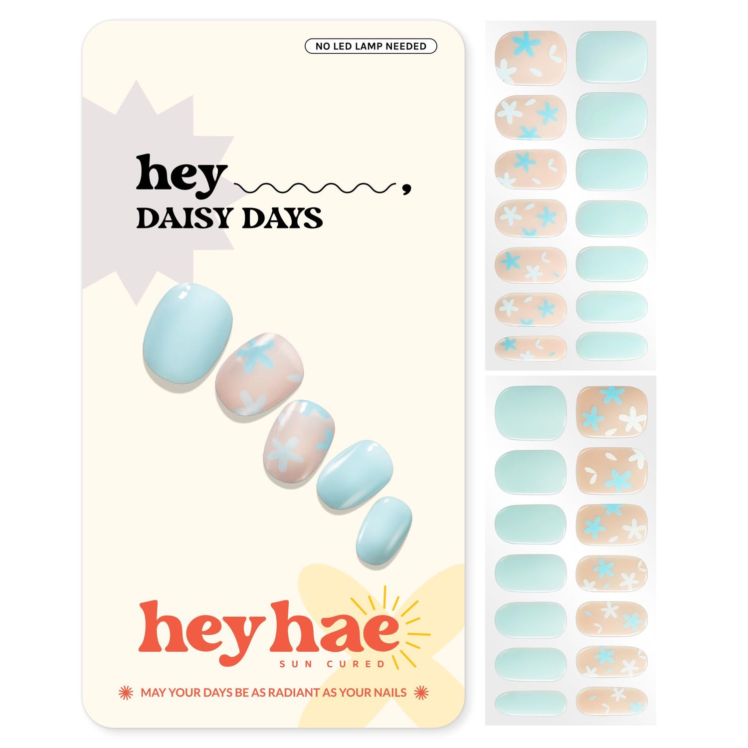 Heyhae Semi Cured Gel Nail Strips | No LED Lamp Needed | Spring, Marble, Pink | Easy Apply &amp; Remove, Salon Quality | Includes 28 Strips, 1 Prep Pads, Nail File &amp; Wooden stick - Hey, Daisy Days