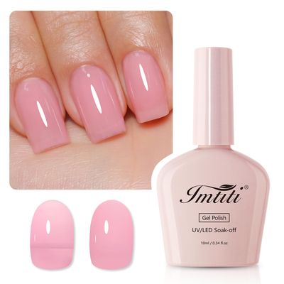 Imtiti Jelly Gel Nail Polish, Pink Sheer Jelly Gel Polish Spring Summer Translucent Art Manicure Salon DIY Design 10ML