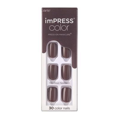 KISS imPRESS No Glue Mani Press On Nails, Color, Try Gray, Gray, Short Size, Squoval Shape, Includes 30 Nails, Prep Pad, Instructions Sheet, 1 Manicure Stick, 1 Mini File