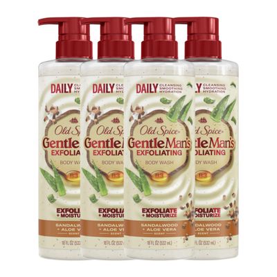 Old Spice GentleMans Collection Exfoliating Body Wash, Sandalwood &amp; Aloe Vera Scent, 18.0 fl oz (Pack of 4)