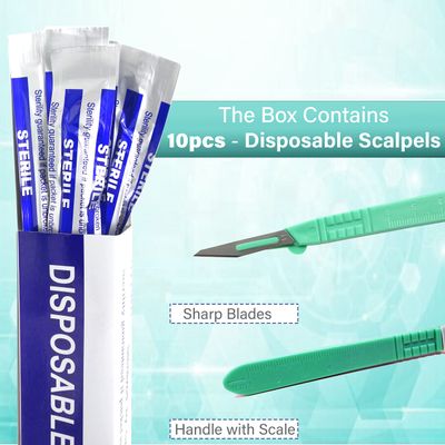 Disposable Sterile Scalpel 11, Podiatry &amp; Professional Corn Callous Knife, Precision Carbon-Steel Blades with Plastic Handle - Individual Pouches - Podiatry Pedicure, Wart Removal &amp; More - Box of 10