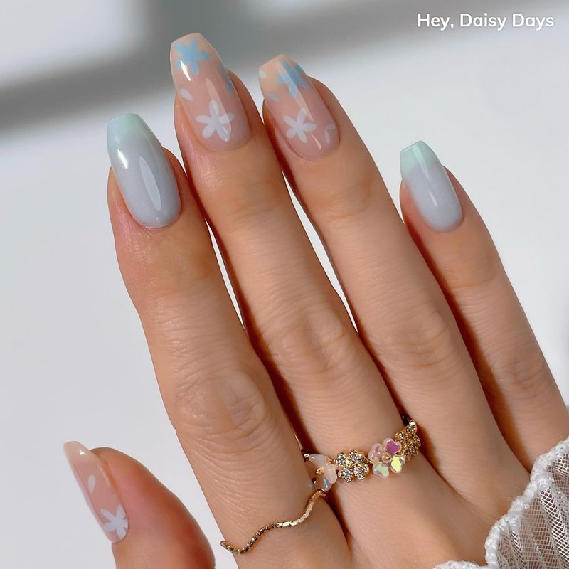 Heyhae Semi Cured Gel Nail Strips | No LED Lamp Needed | Spring, Marble, Pink | Easy Apply &amp; Remove, Salon Quality | Includes 28 Strips, 1 Prep Pads, Nail File &amp; Wooden stick - Hey, Daisy Days