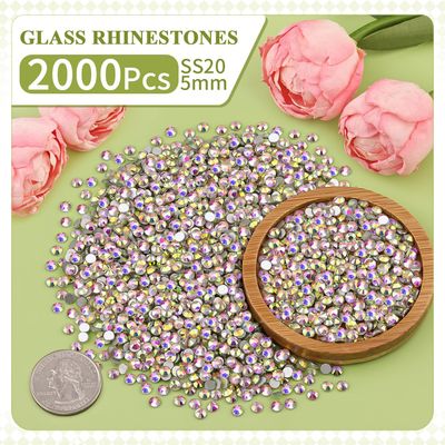 2000PCS SS20/5mm Crystal Rhinestones (Crystal AB) with 2Pcs 10ml B7000 Jewelry Glue, Bedazzling Flatback Glass Rhinestones for Crafting, Gems Diomand Charms for Tumbler Shoes Clothing Mugs Nail Art