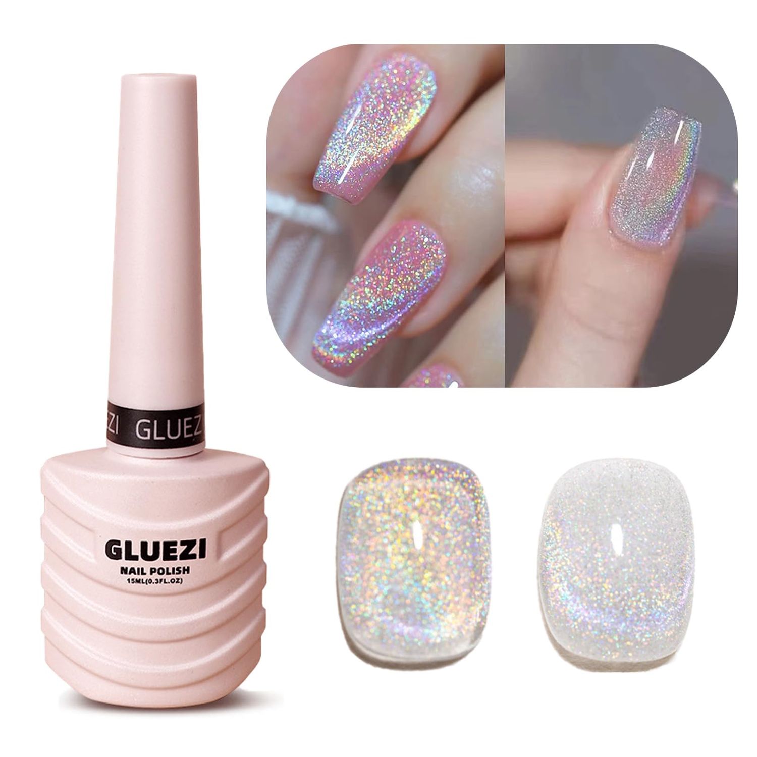NovaCharm Rainbow Magnetic Gel Nail Polish - 15ml Shiny Cat Eye Holographic Glitter Gel Nail Polish - Soak Off UV Lamp for DIY Manicure at Home