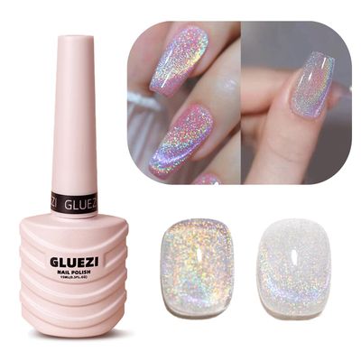 NovaCharm Rainbow Magnetic Gel Nail Polish - 15ml Shiny Cat Eye Holographic Glitter Gel Nail Polish - Soak Off UV Lamp for DIY Manicure at Home