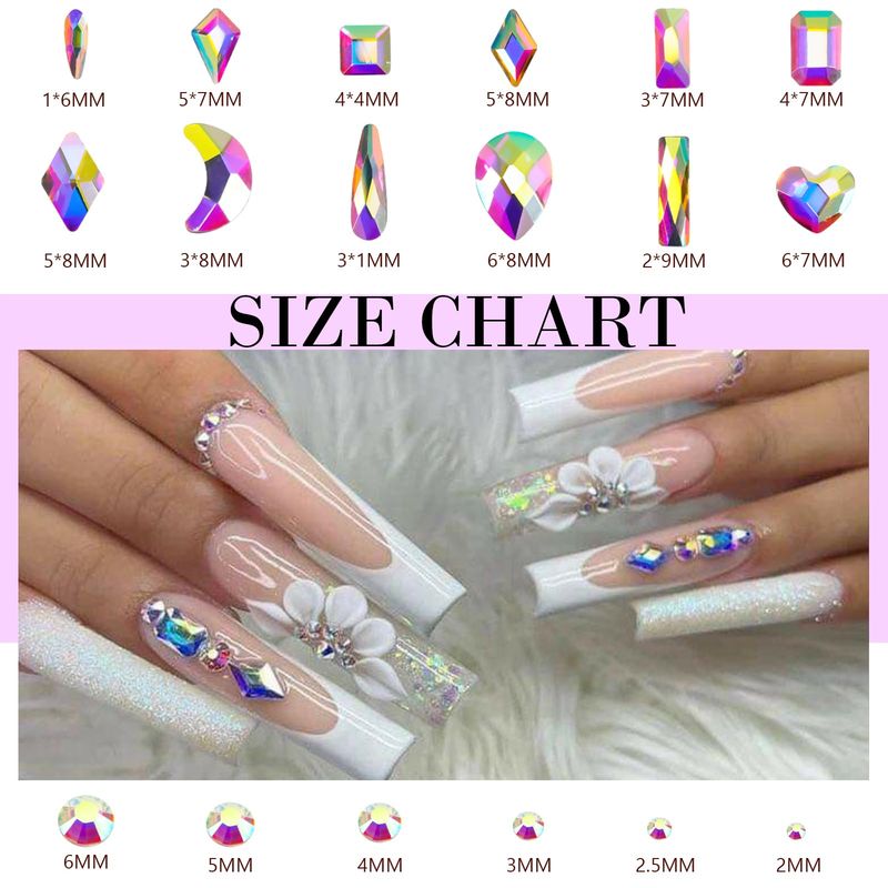 Canvalite 2518Pcs Rhinestones Nail Gems, 12 Styles 3D Glass AB Crystals Charms Shiny Multi Shape Flatback Nail Rhinestones for Nail Art with Picker and Tweezers for DIY Nail Art