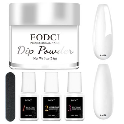 EODCI Clear Nail Starter Dip Powder Kit, 1OZ Nail Dip Powder With Base &amp; Top Coat/Activator Dip Nail Art French Manicure Nail Starter &amp; Professional Home DIY Salon Use