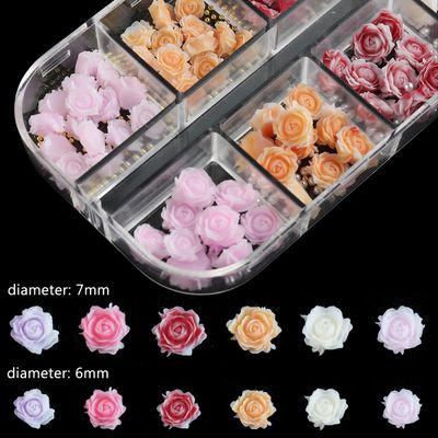 Fcozpjk 180PCS 3D Flowers Nail Charms - Flat-Back Resin Rose Camellia Flower Nail Art Decoration for Wedding Bride Manicure Supplies
