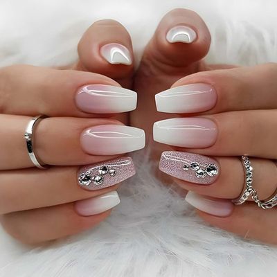 YoYoee Long Coffin False Nails Gradient Press on Nails Glossy Fake Nails Galaxy Stick on Nails for Women and Girls 24PCS