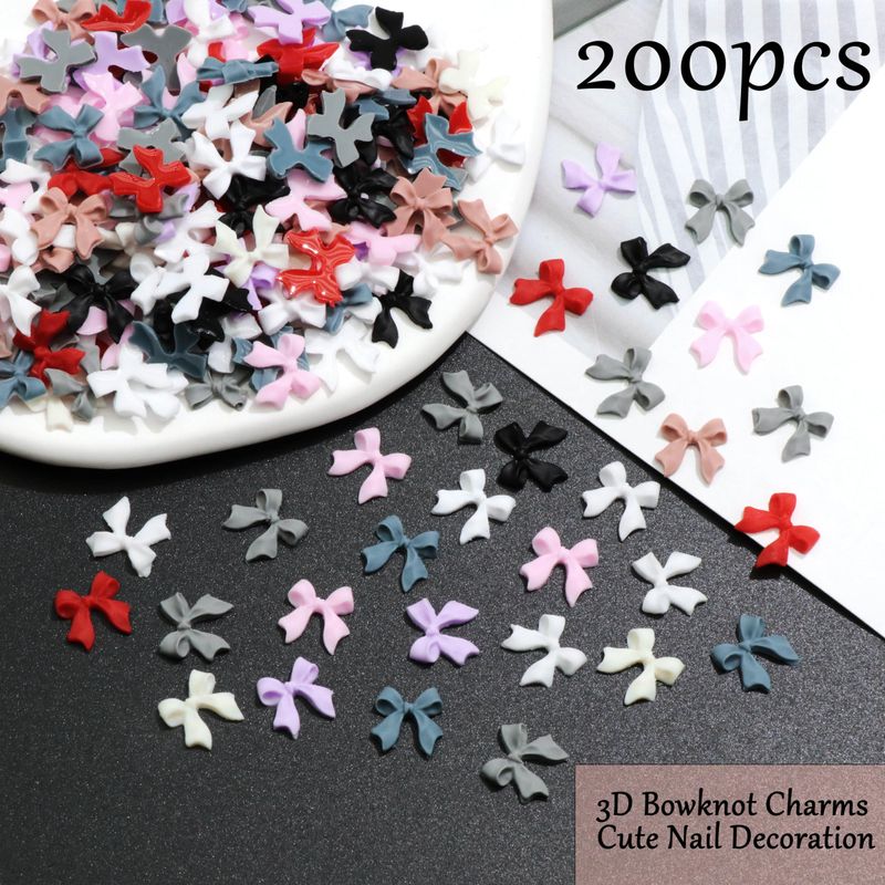 RODAKY 200PCS Bow Nail Charms Colorful 3D Bowknot Charms for Nail Art Resin Flatback Nail Stud Cute Charms Decoration for Womens Manicure DIY Nail Supplies