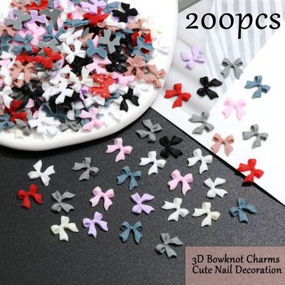 RODAKY 200PCS Bow Nail Charms Colorful 3D Bowknot Charms for Nail Art Resin Flatback Nail Stud Cute Charms Decoration for Womens Manicure DIY Nail Supplies
