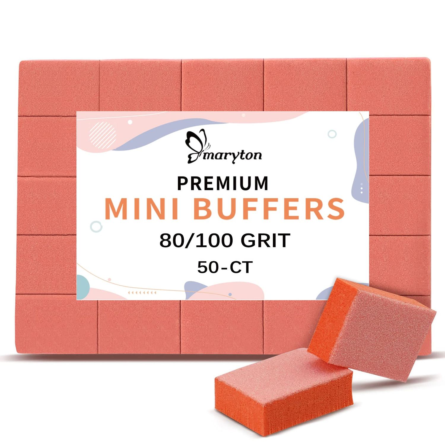 Maryton Mini Nail Buffer Blocks - 80/100 Grit Professional Salon Orange Buffers - Buff Nails Prior to Application of Gel Polish, Acrylic, 50 Count