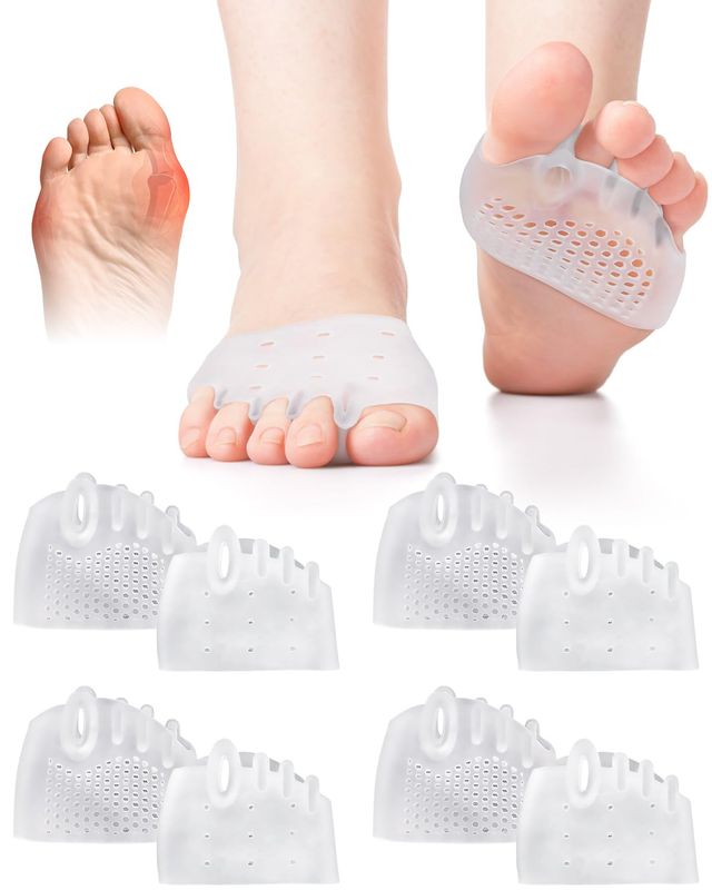 snqqmtt 4 Pairs Silicone Toe Spacers Separators for Women Men Bunion Corrector, Hammertoe Straightener, Breathable Metatarsal Foot Support Pads Toe Cushions for Pain Relief (Clear)