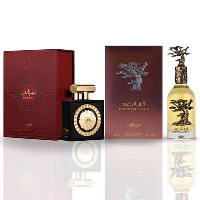 Lattafa Pride NEBRAS &amp; ETERNAL OUD - Unisex EDP Sprays 100ML (3.4OZ), Long Lasting &amp; Luxurious Fragrances For Men &amp; Women. (AMAZING BUNDLE)