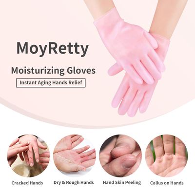 MoyRetty Silicone Moisturizing Gloves 2 Pairs, Flexible &amp; Durable, Ideal for Dry Hands, Home Spa Experience - Pink &amp; Beige