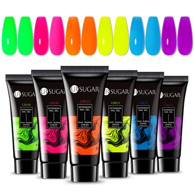 UR SUGAR Neon Poly Nail Gel Set - 6 Colors Halloween Pink Neon Green Yellow Orange Bright Colors Spring Summer Poly Extension Nail Gel Polish Kit Long Lasting Soak Off Gel Polish Gift Box
