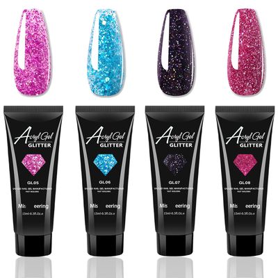 ASMAYSA 4 Colors Glitter Gel Extensions, Glitter Nail Polish Gel for Women Girls, Confetti &amp; Sparkle Building Gel, Long Lasting Gel Nail Extensions Kit UV Lamp Needed for Home Salon Manicure