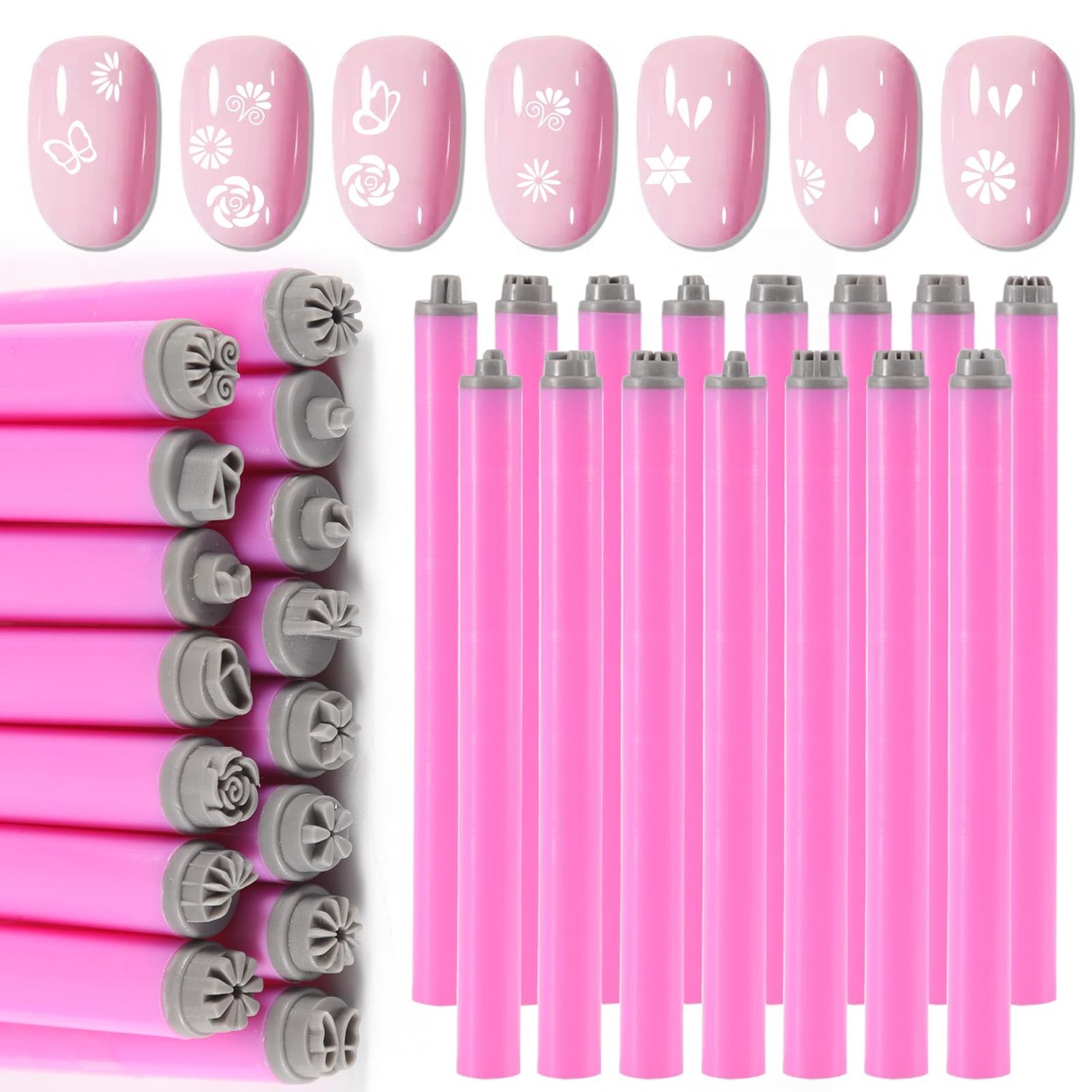 SILPECWEE 15PCS Nail Stamp Pen Set, Nail Flower Design Stamping Tools Butterfly Snowflake Floral Nail Art Stamper Pen Manicure for Women &amp; Girls DIY Home Salon Accessories