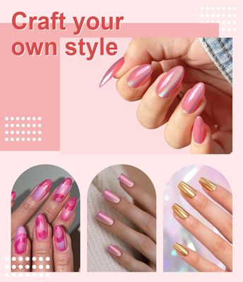 Chrome Nail Powder BISHENGYF -Fairy EffectGold Chrome Nail Powder Aurora Mermaid White Pearl Pink Chrome Powder For Nails, Metallic Mirror Pigment Glitter Dust For Manicure Decoration DIY