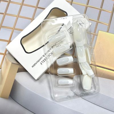 Press on Nails Medium Length Milk White Gradient False Nails Artificial Acrylic Nails White French Fake Nails Square Nails 24Pcs Full Cover Glossy Reusable Coffin Nails Glue on Nails for Women
