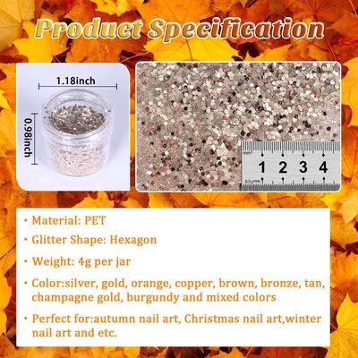 Laza Autumn Nail Glitter, 12 Colors Acrylic Nails Art Glitter Powder Sequin, Retro Copper Iridescent Flake Paillette Sparkle Tip 120g for Gel Polish, Face, Eyes, Body, Hair, Jewelry, Resin -Golden Age