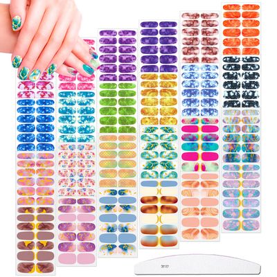 JERCLITY 336 Pieces 24 Sheets Womens Full Wrap Marble Nail Polish Strips Stickers Self-Adhesive Solid Color Gel Nail Strips Decals with Nail File for Women Girls Nail Decorations (Fresh Style)